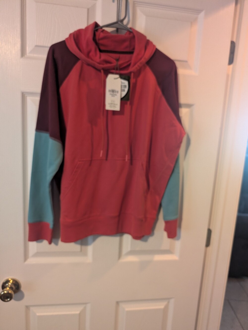 Colorblock Pullover Hoodie in Coral, Teal & Plum